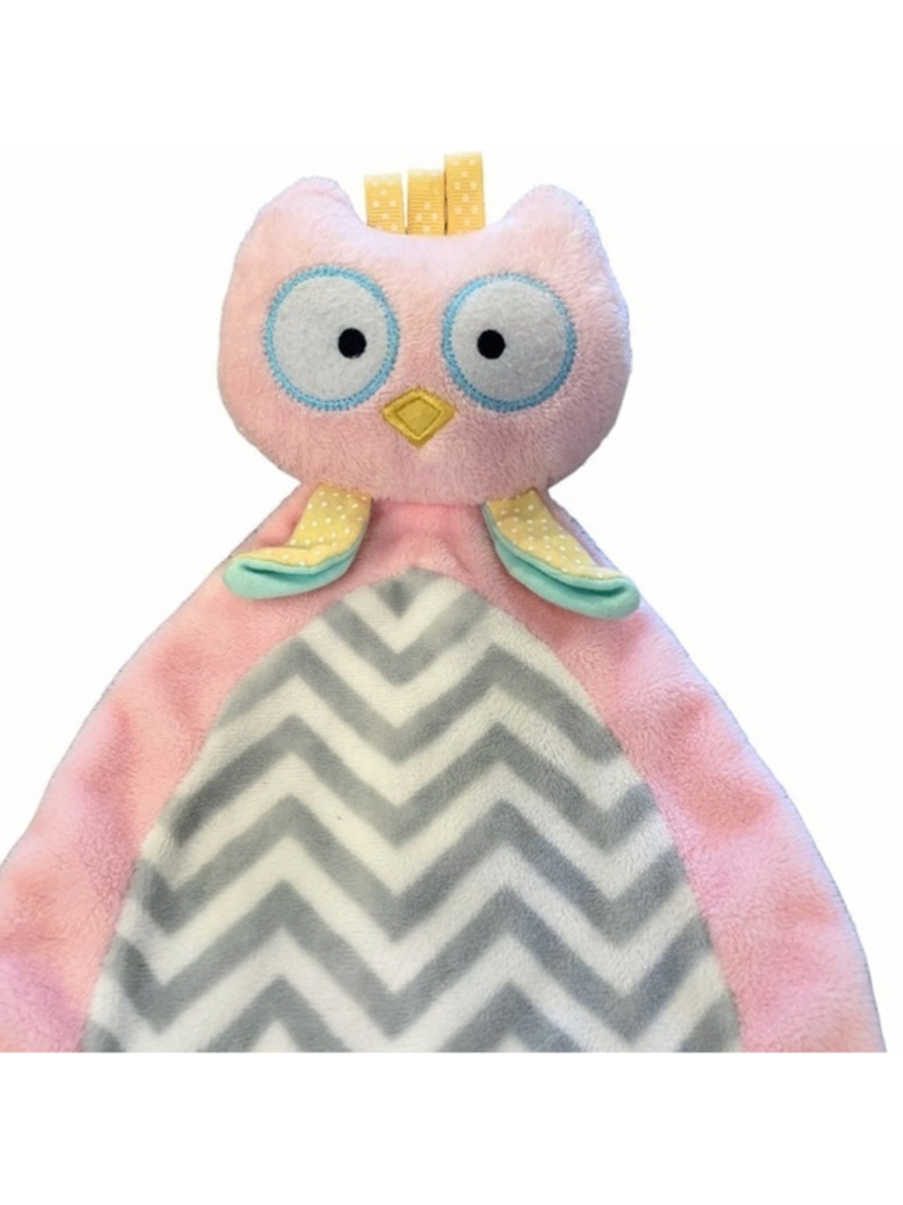 BABY Aspen Owl Lovey Security Blanket Plush HTF Pink Gray Chevron Rattle Baby To - Picture 5 of 12